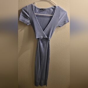 Blue Striped V-Neck Dress